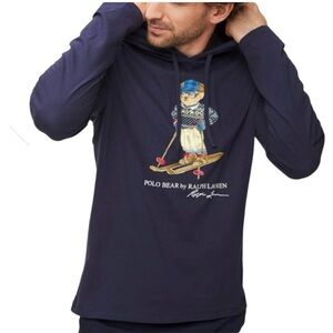 Polo Ralph Lauren teddy Bear Hoodie Fleece Pullover navy sweater skiing